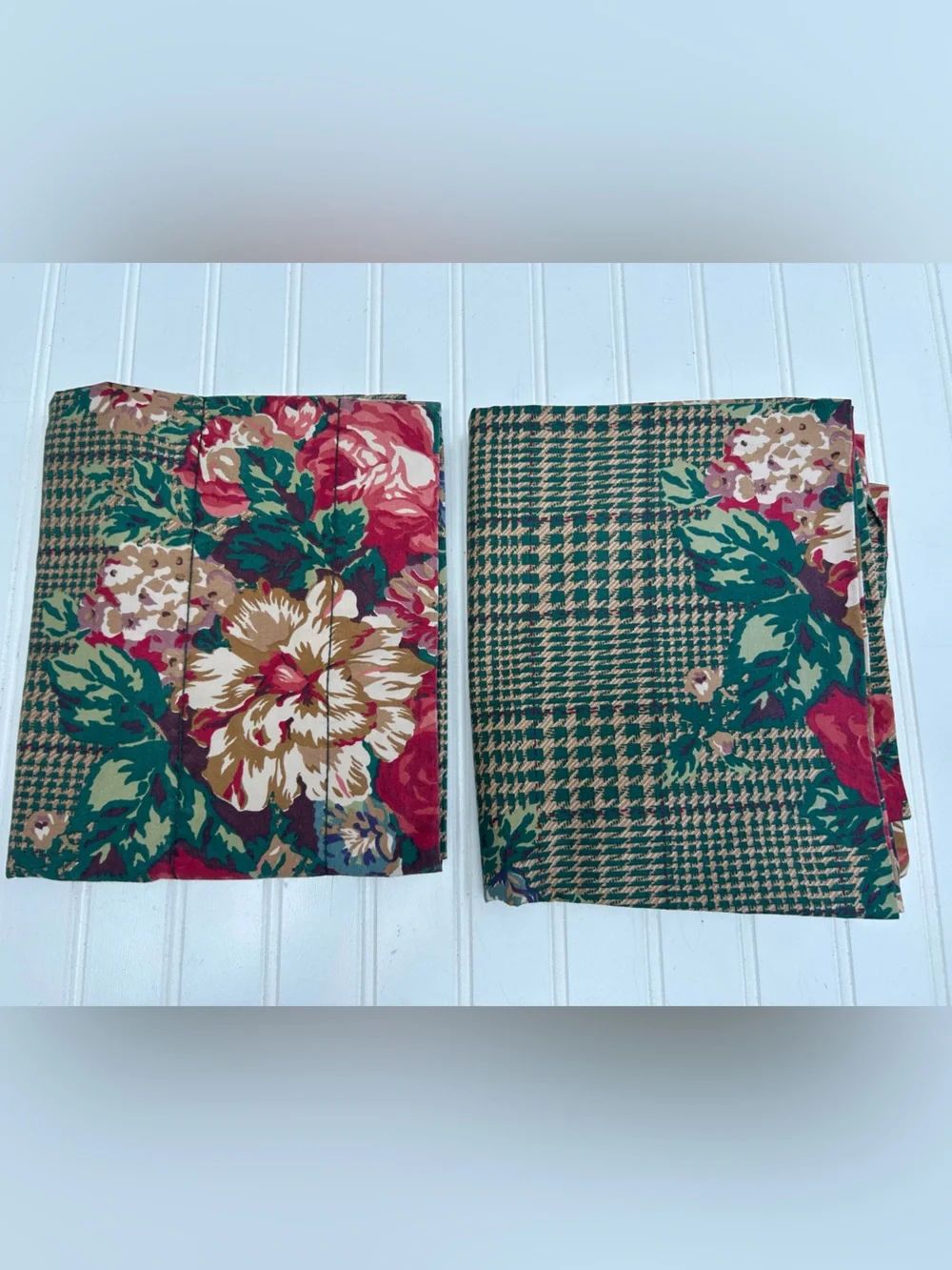 Vintage Ralph Lauren Catherine Red Green Floral Window Valances Lot of Two 17x79